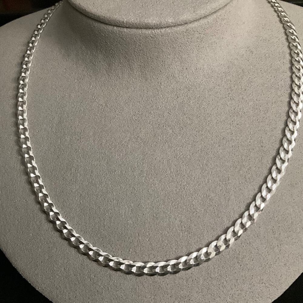 Solid 925 Sterling Silver Cuban Link Chain 24in, 4.8mm, Italian Silver-BRAND NEW